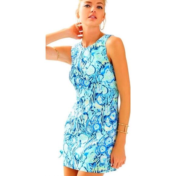 Lilly Pulitzer Mila Shift Dress Shells Ocean Blue Gold Sand Dollars Tropical 8 - Picture 1 of 16